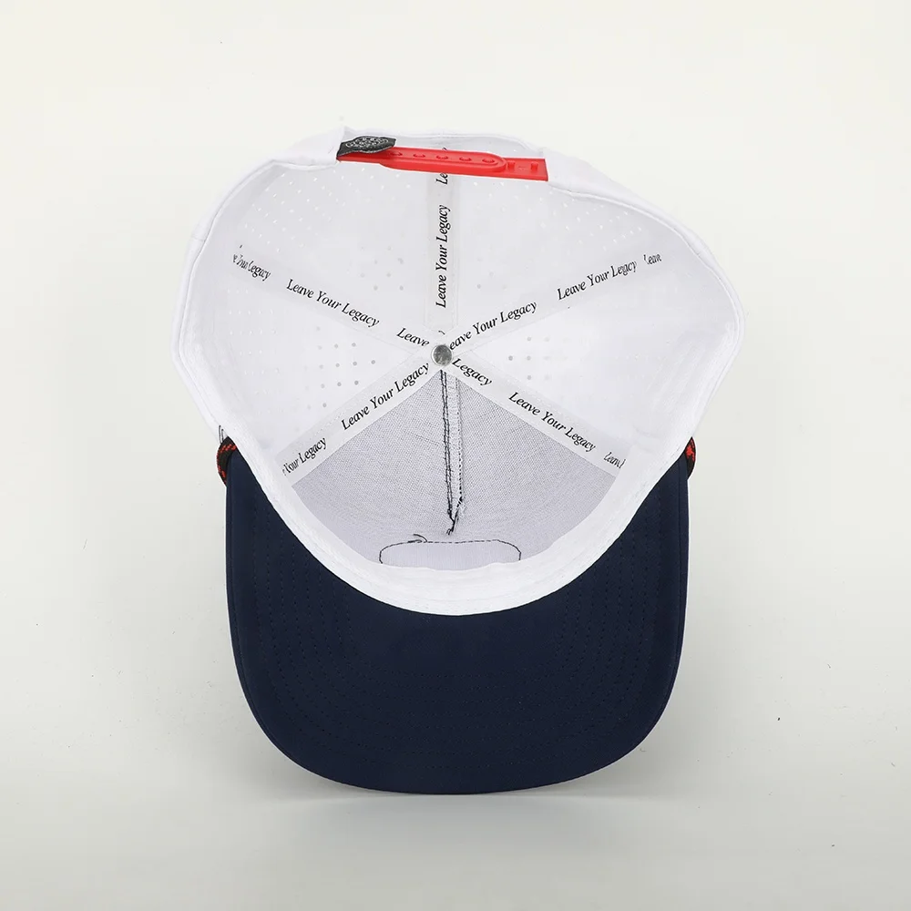 Custom 5 Panel Rubber PVC Patch Logo Rope Dad Hat,Waterproof Laser Cut Hole Perforated Gorras,Performance Sports Baseball Cap