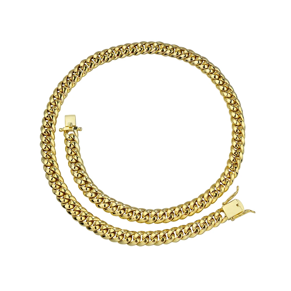 Hip Hop Fine Jewelry 8mm Custom Gold Plated Heavy Miami 8Mm Brass No Stones Cuban Link Chains Necklace For Men
