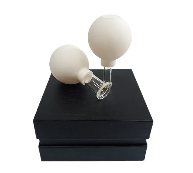 2 Pieces Set Anti Cellulite Vacuum Suction Khaki Cupping PVC Suction Silicone Glass Face Facial Cupping Set For Face Massage