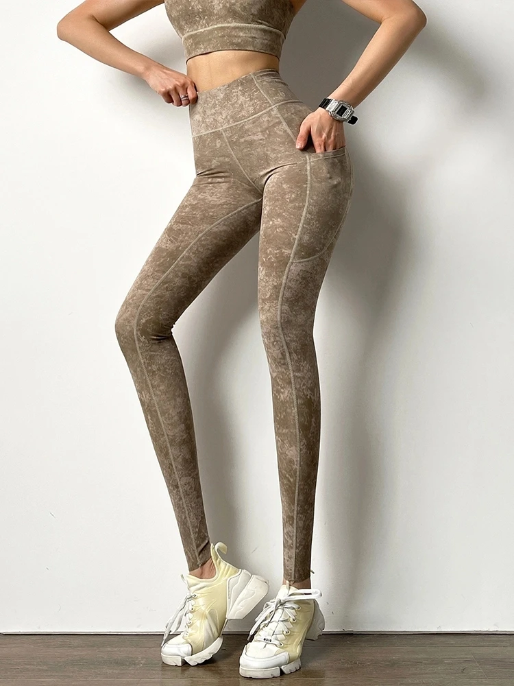 new workout gym cloth Athletic Fitness women print brazilian tie dye Leggings with pockets