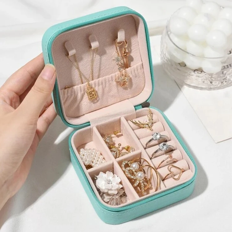 Solid Color jewelry zipper box luxurious boxes crocodile jewelry zipper travel case simple pu leather earrings Jewellery Storage