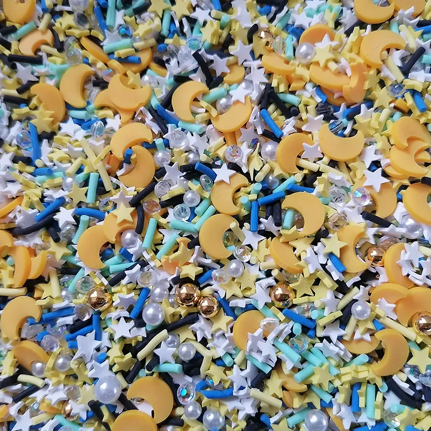 1Kg DIY Craft Slime Sprinkles Moon Star Acrylic Beads Rhinestone Mix Polymer Clay Sprinkles Slices