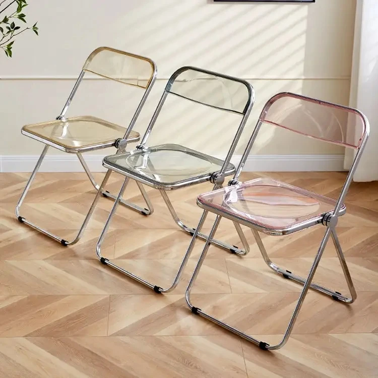 Nordic Cheap Foldable Folding Restaurant Chair Acrylic Plastic Metal Frame Dining Room Chairs