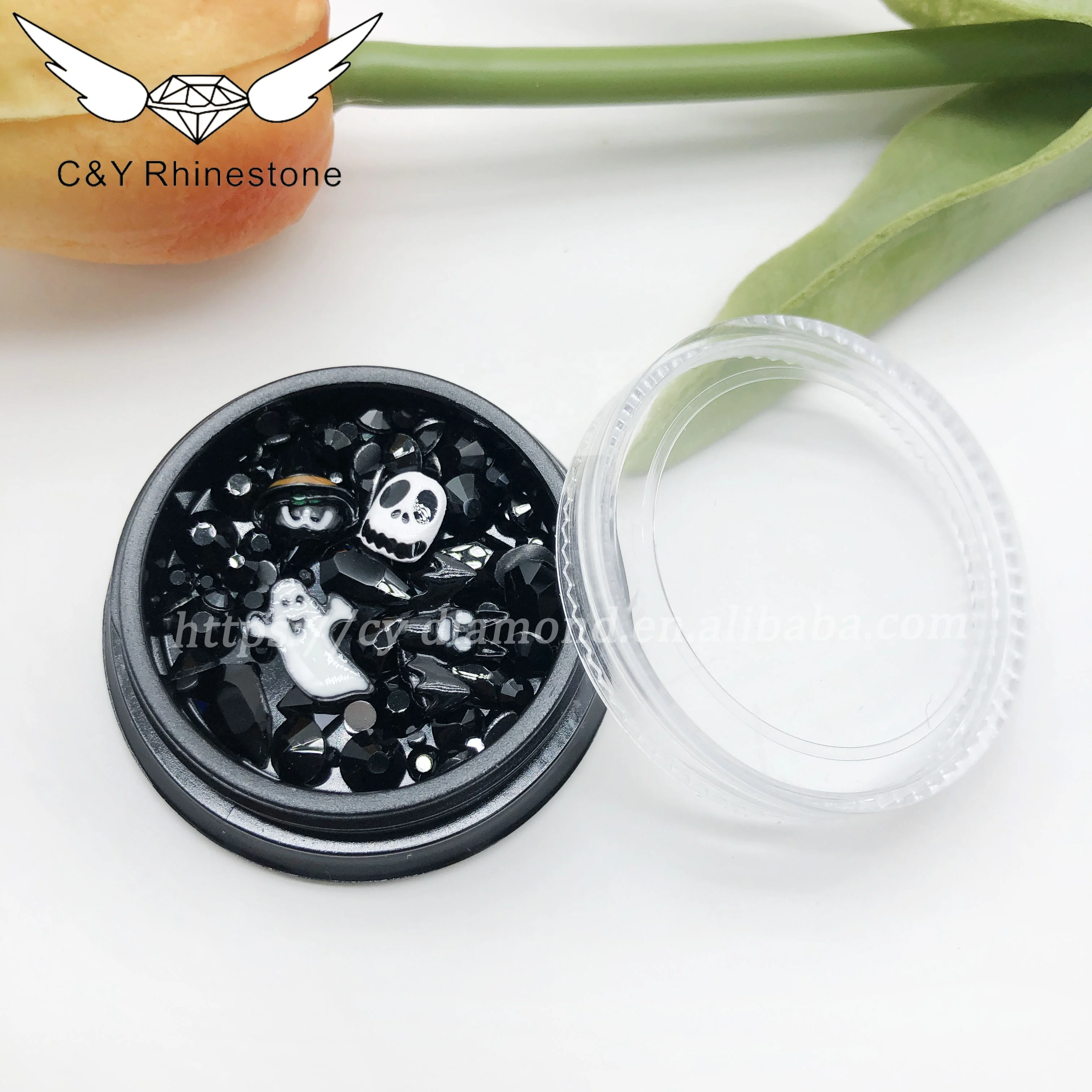 CY Halloween 3D Sliver Gold Metal Nail Design Accessories Skull Hand Nail Art Rhinestone