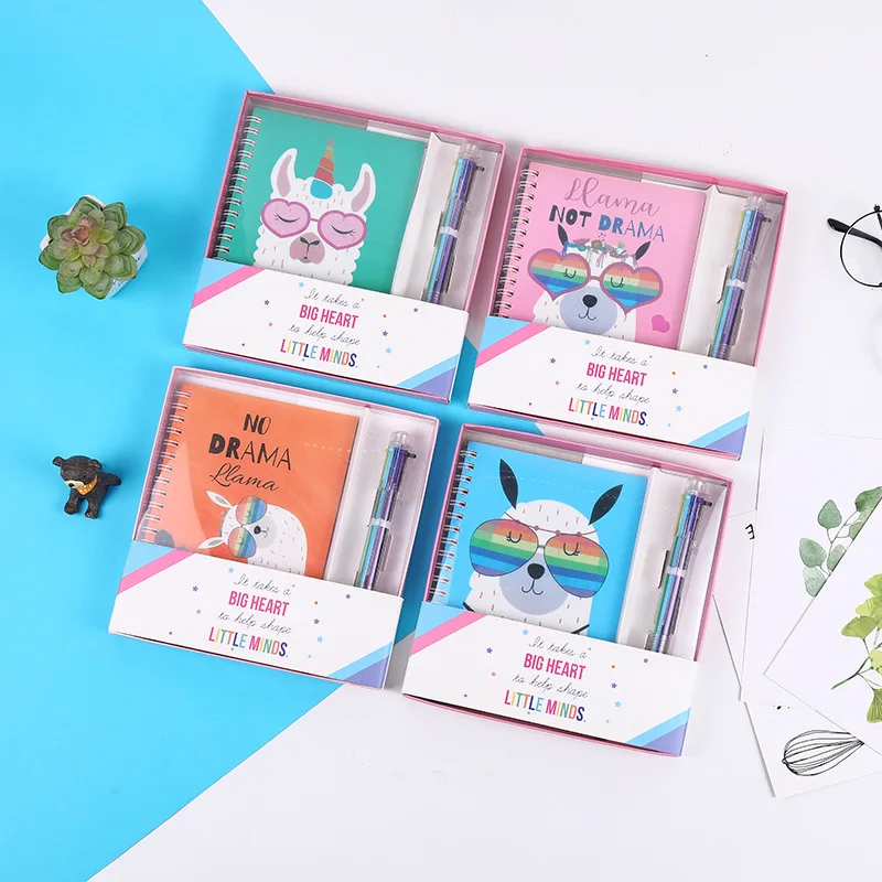 Wholesale school cute stationary girls gift student pink notebook ballpen stationery set with box