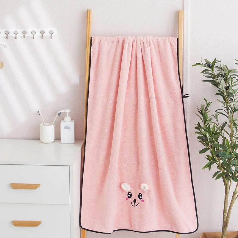 Household Adult Soft Cute Bear Custom Microfiber Coral Fleece Absorbent Non-shedding Bath Towel Set With Ears