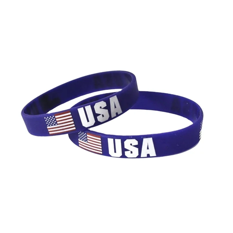 
custom cheap USA flag design promotional printed silicone wristband 
