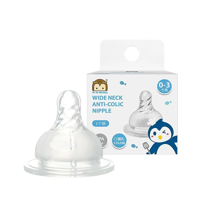 OEM/ODM Latex-free and Bpa free Natural wide neck wide mouth Fast Flow Anti-Colic  baby bottle nipple,1Pack