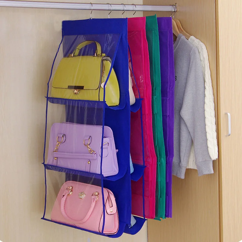 Home Storage Double-sided Six-layer Multi-layer Display Shelf Dustproof Metal Hanger Non-woven Grocery Organizer Hanging Bag