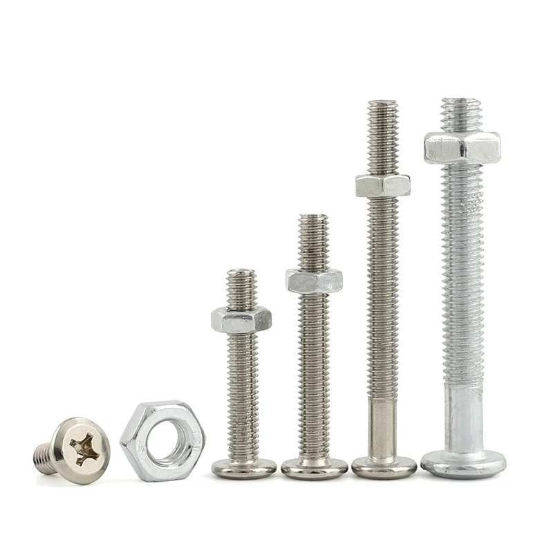 Flat Round Head Carbon Steel Phillips Inverted Edge Head Male Thread Bolt Screw Full Thread Suitable for Double Bed Furniture