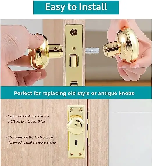 Keyed Indoor Mortise Keyed Lock Set with gold steel Knob Fits 1-3/8 in to 1-3/4 in. Interior Doors,glass door knob
