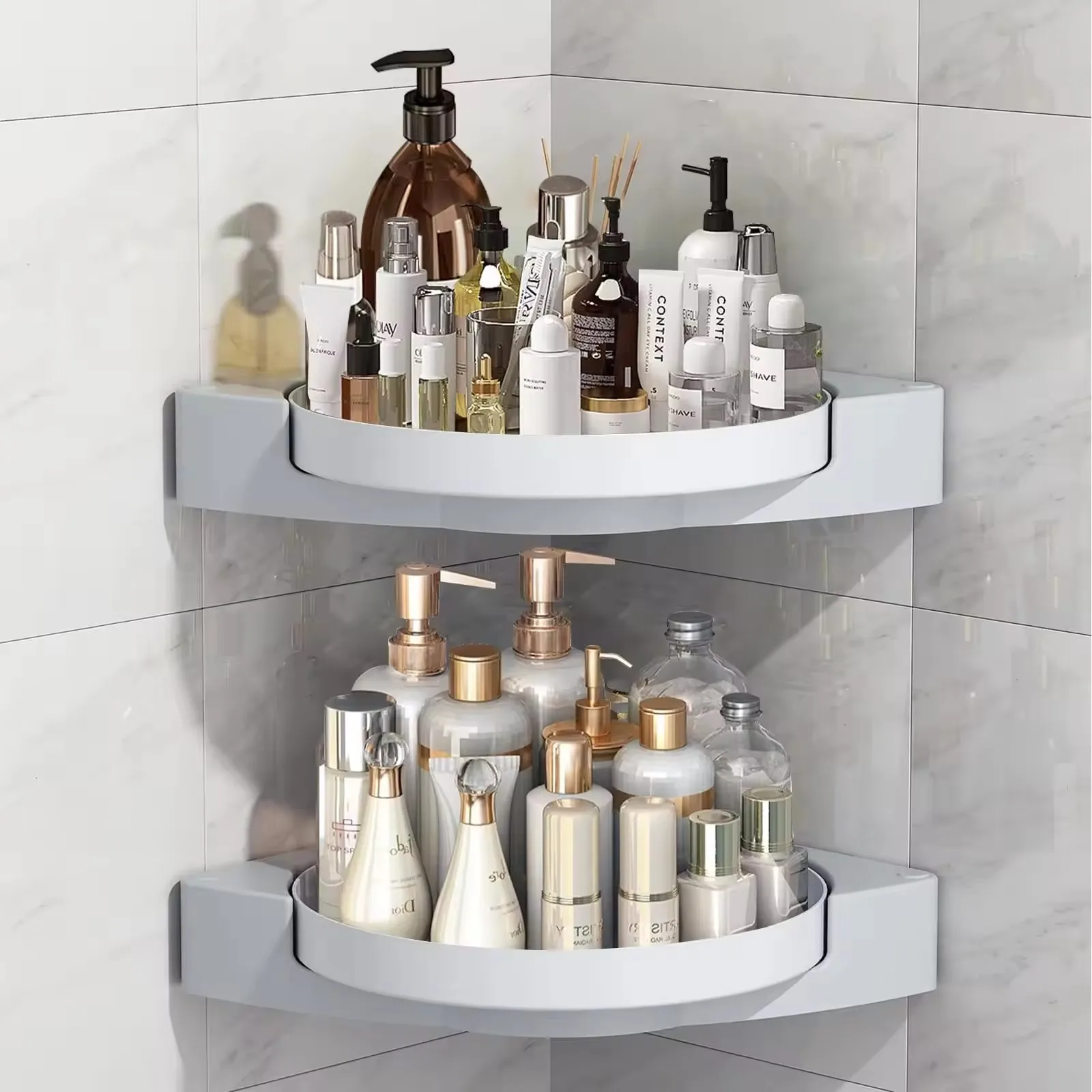 Wall- mounted 360 rotating corner shower shelf shower organizer