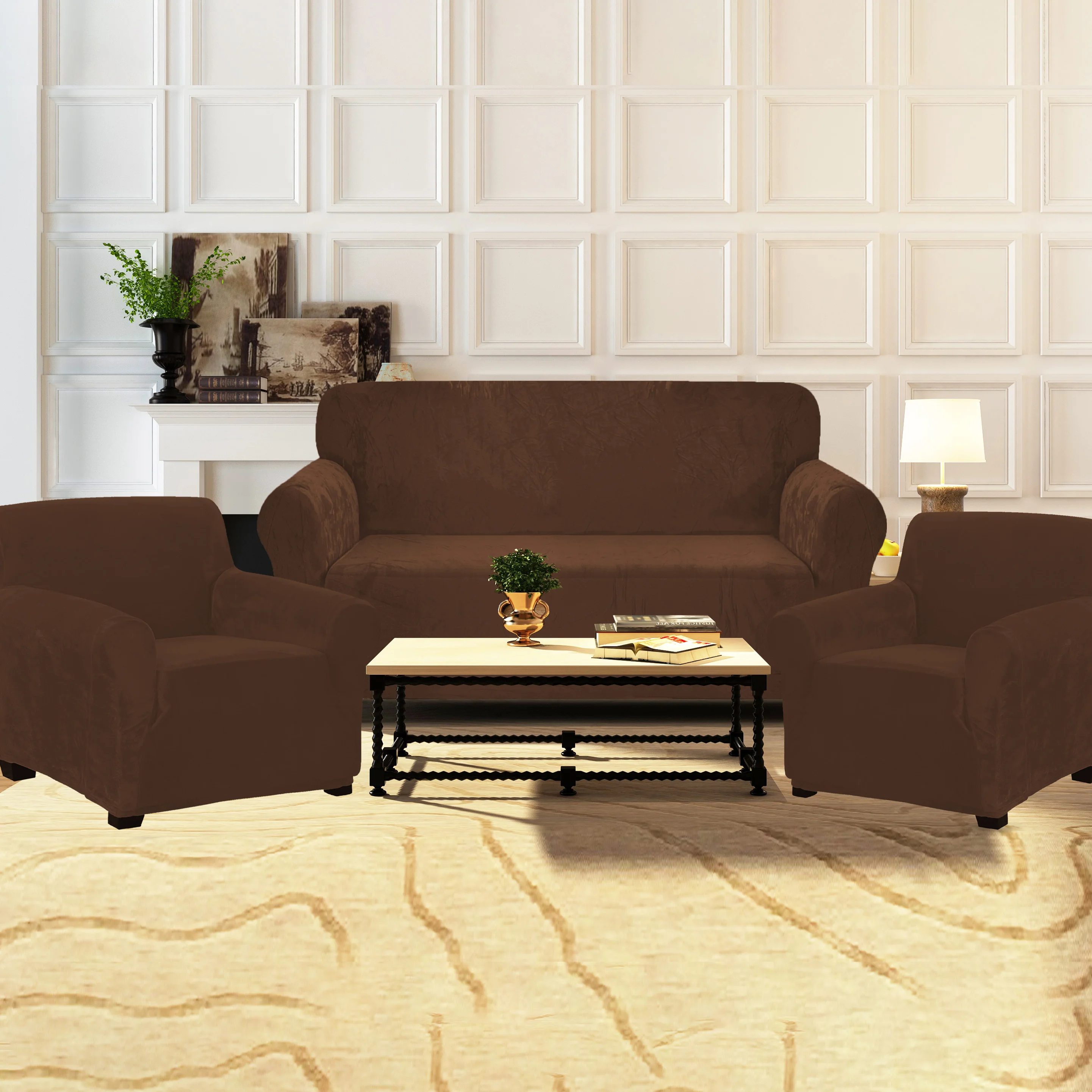 Real Velvet Elastic Stretch Sofa Cover for Living Room 321 Sofa Cover Set Whole Sale Spandex Covers for Sofa