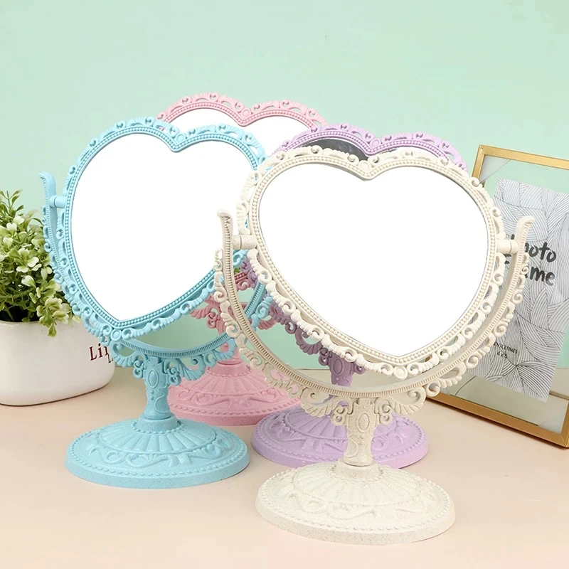 Makeup Mirror Heart Shaped Acrylic Single Makeup Mirror Home Bedroom Desktop  Transparent Base Cosmetic Mirror
