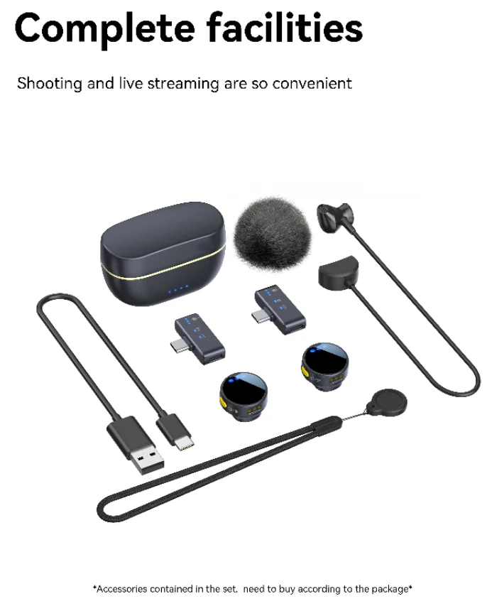 Portable Mini Lavalier Wireless Microphone Collar Clip Metal Remote Transmission Noise Reduction Charging for Smartphones