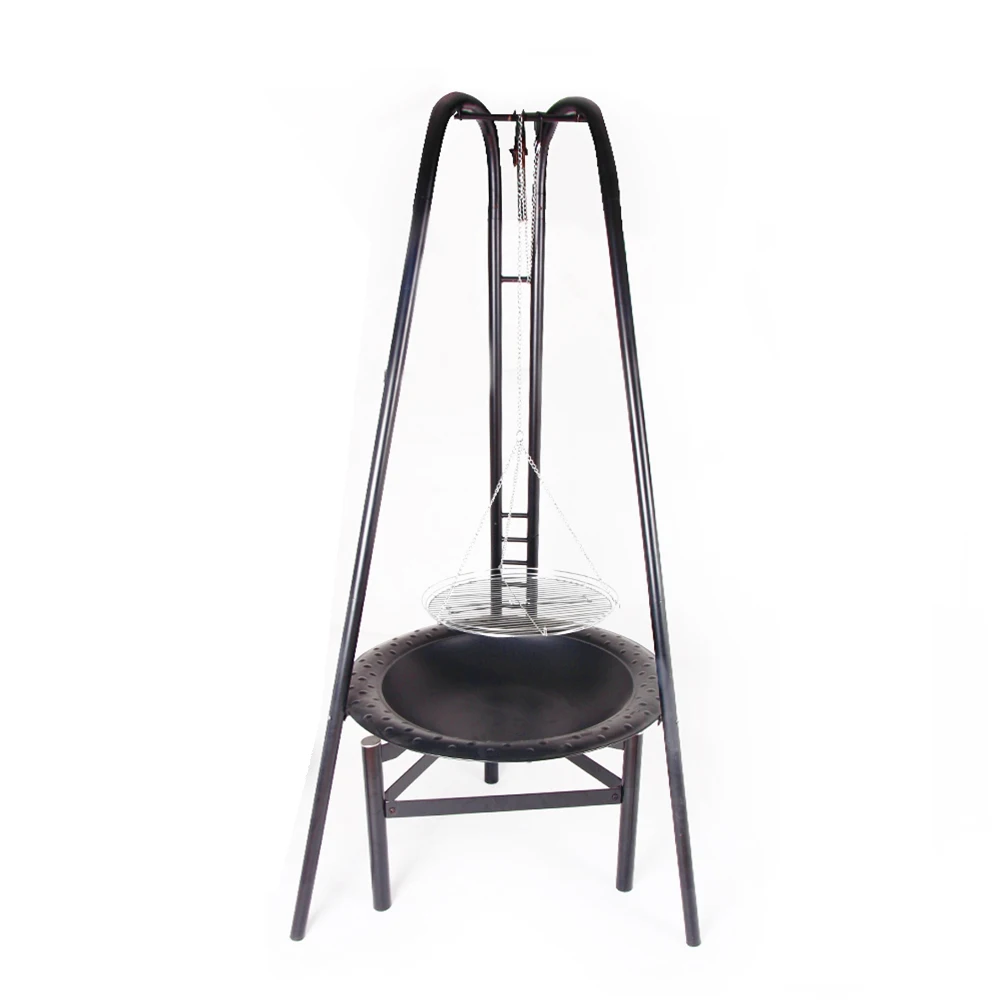 Balcony Tripod Bbq Grill Round Portable Camping Adjustable Height Hanging Barbecue Grill With Hanging Chain