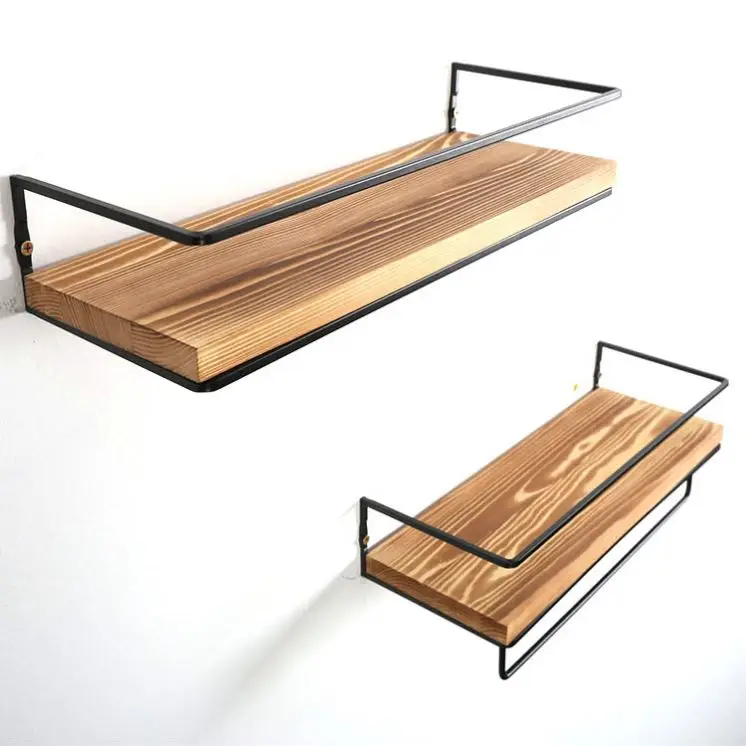 Easy To Install Set Of 2 Floating Wooden Shelving Wall Mounted Wood Shelves For Home Decor / Kitchen / Bathroom / Bedroom