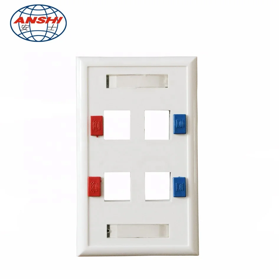 ANSHI 120 US Type 4  ports RJ45 RJ11 Wall Mount Face Plate