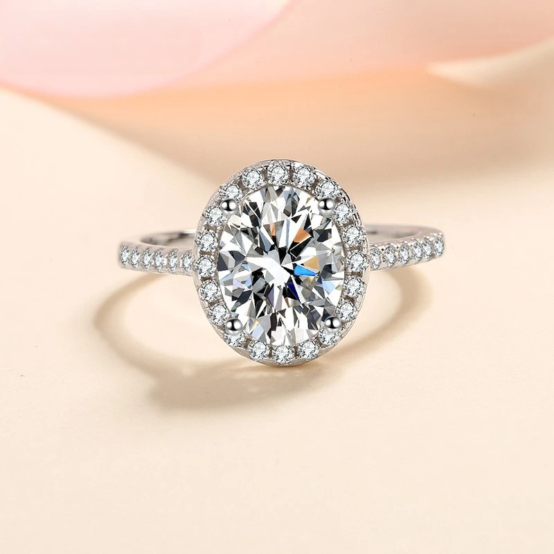 JS New 925 Silver Hand Jewelry Women Inlay Alien 1 Carat 2 Carat Moissanite Ring Wedding Band