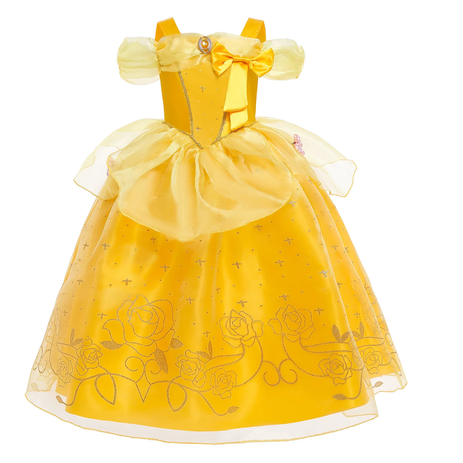 NEW Designs 3-10 Years Girls Belle Dress Off Shoulder Princess Halloween Costume Beauty and The Beast Cosplay Girls Prom Dress