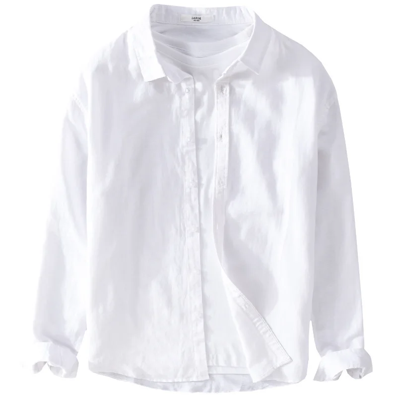 Custom logo casual long sleeve  button up soild  cotton linen shirt for men
