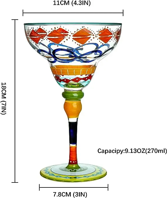 Wholesale Hgsoor Margarita Cocktail  Martini Glasses Artisanal Hand Painted Glassware Colored glassware for Gin Tequila