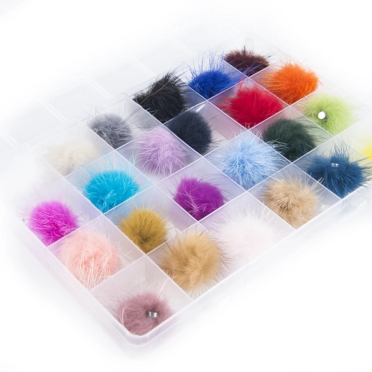 24 Grid 3D Nail Charms removable Cute mink velvet  Decorations Fluffy hair ball Nail Art