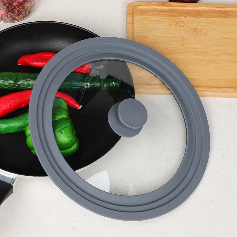Amazon Hot Sale Universal Lid Stretch Silicone Rim Rubber Glass Pan Cover Lid For Pots