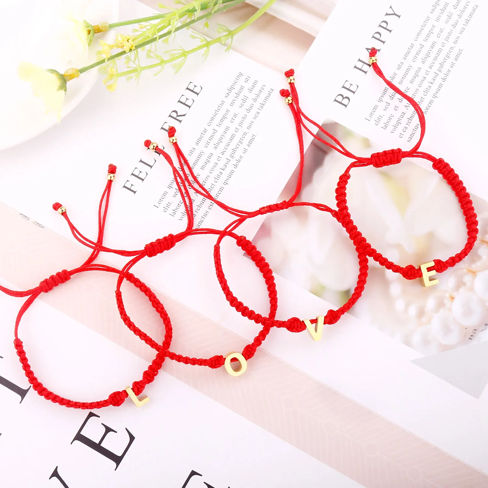 Jewelry Birthday Gift Lucky Black Red Rope Braid Bracelets Personality Initial Name Stainless Steel 26 Letter Charm Bracelet
