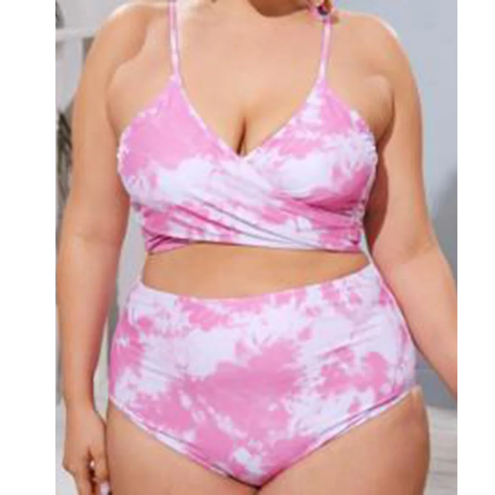 
2021 plus size custom swimsuit bikini ladies split sexy tiedye gradient swimwear 