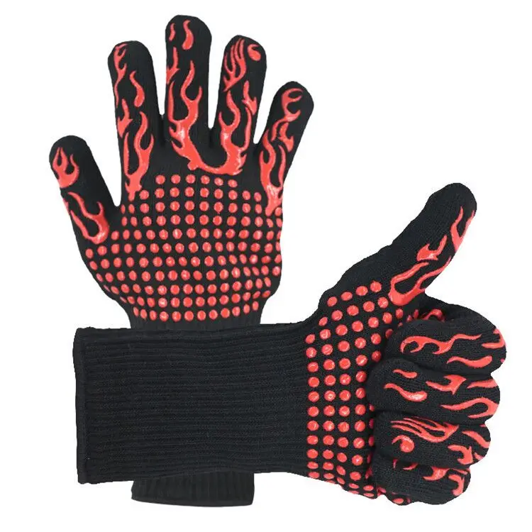 Non-slip Double Print Silicon Grip BBQ Kitchen Microwave Oven Grill Glove Mitt Set Heat Resistant Gloves.