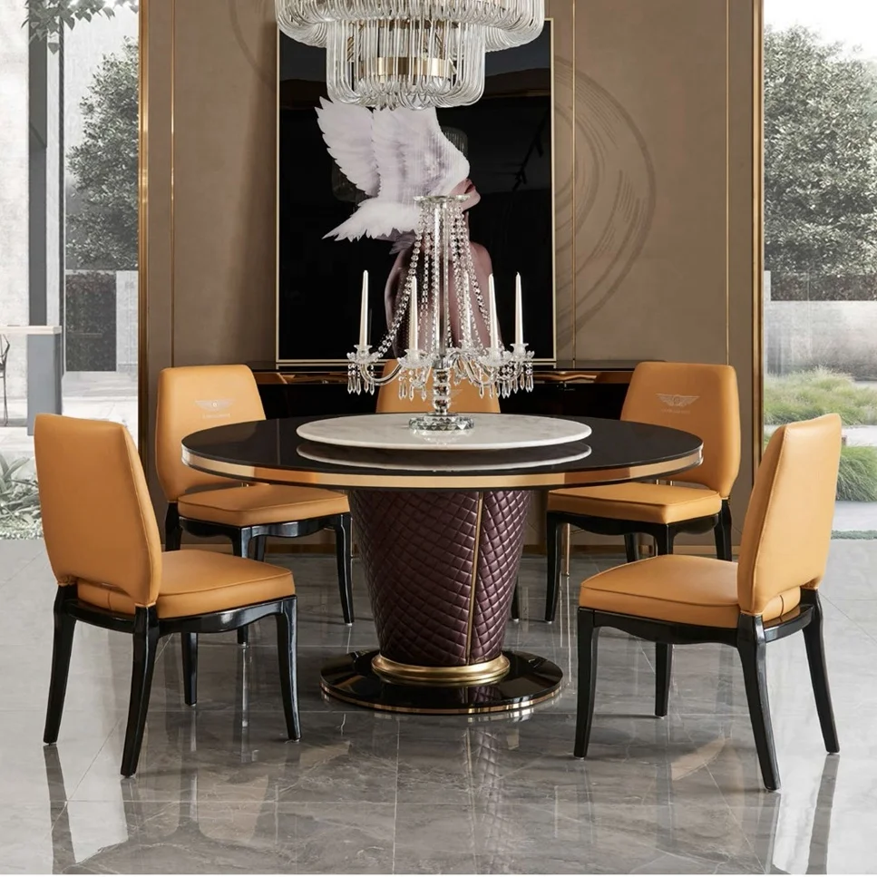 Luxury modern high grade round dining room table and chairs set