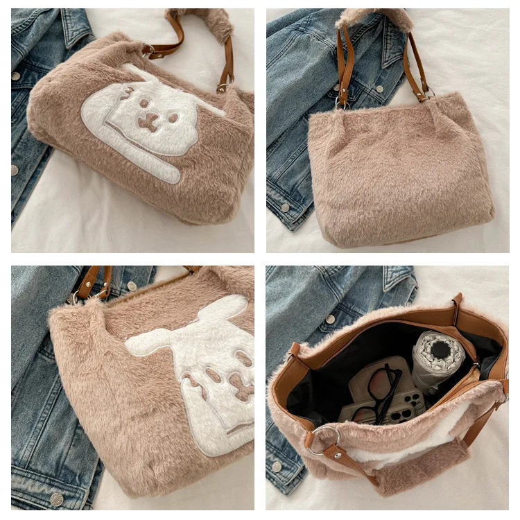 2023 Latest new design cartoon character crossbody shoulder bag Large Capacity plush rabbit handbag