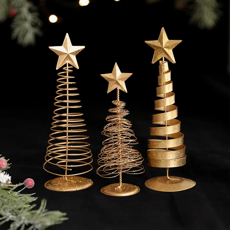 Xmas home table decor gold star christmas table decoration star topper golden table christmas trees