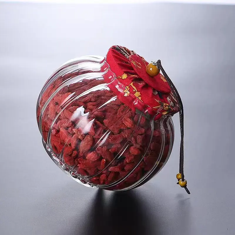 Pumpkin shaped glass storage tank High borosilicate colored glass storage tank with lid good quality and affordable