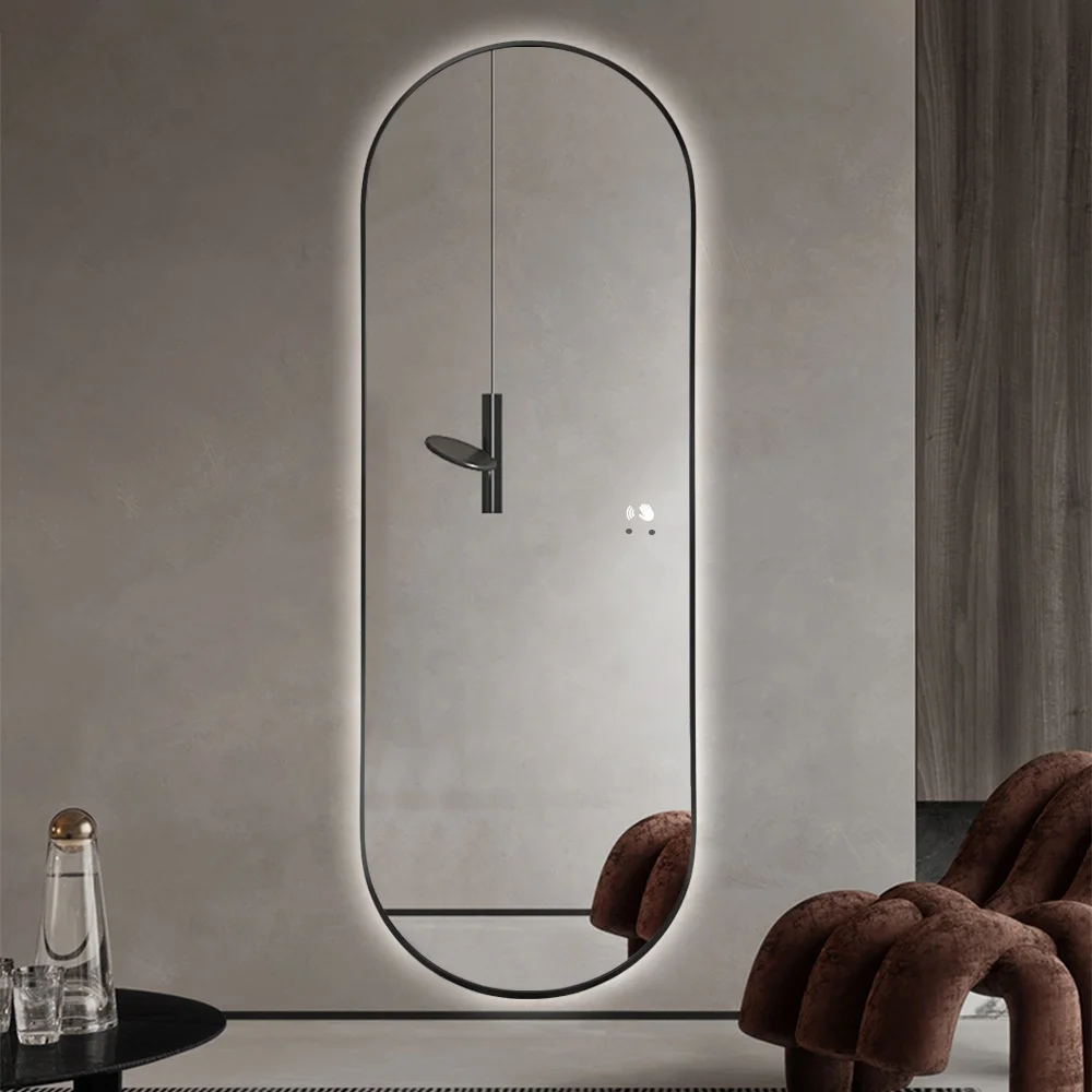 Hot sale full body floor dressing touch switch backlight metal framed vanity mirror with lights bathroom