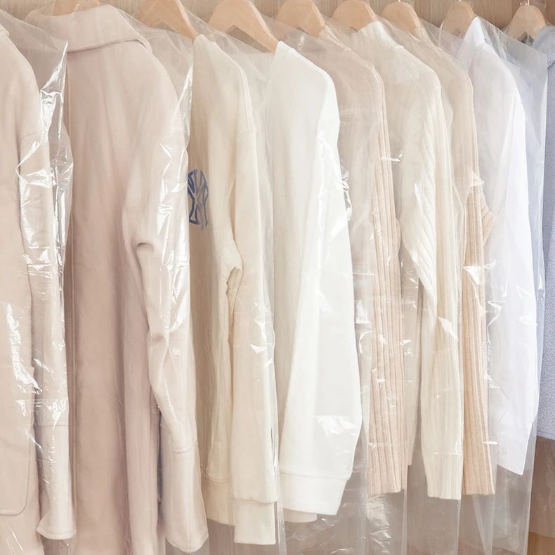 Custom logo polypropylene waterproof hanging dry cleaners garment long bag luxury clothes coat suit garment cover bags