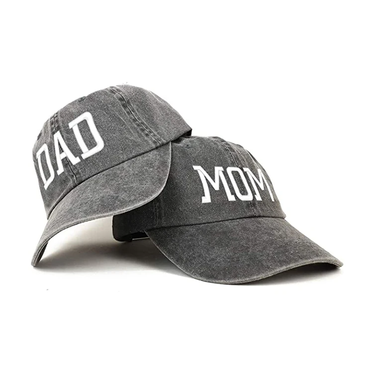 Mom and Dad Pigment Dyed Couple 2 Pc Cap Set Washed Embroidered Dad Hat