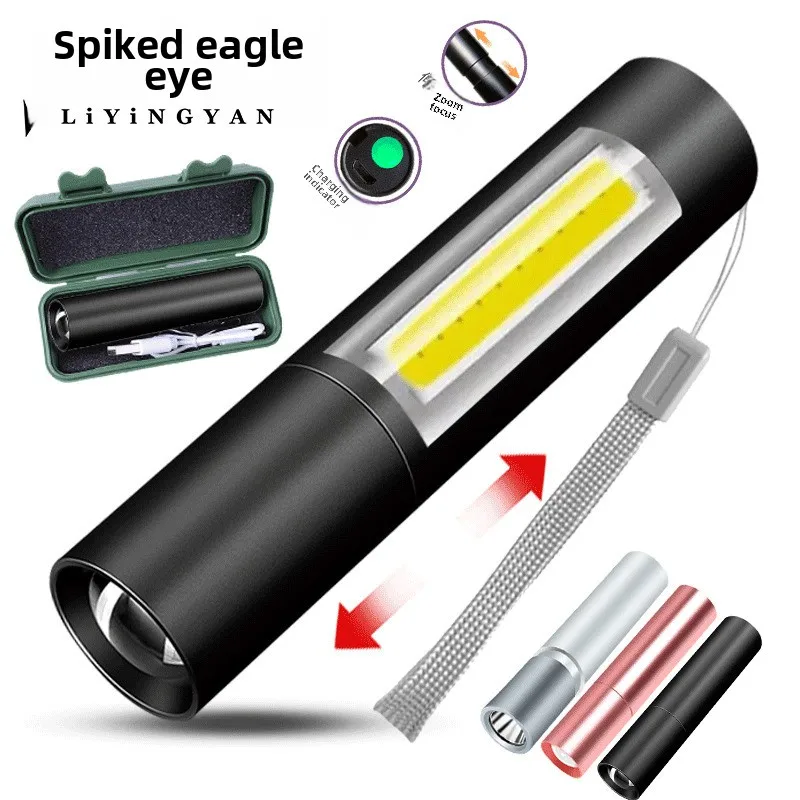 Ultra-Bright Mini Portable LED Rechargeable Flashlight Home Use Tours Long-Range High-Brightness Side Light Multi-Purpose