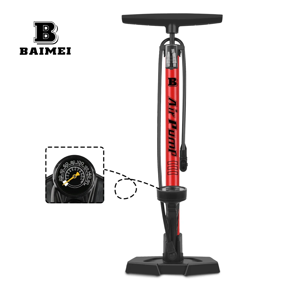 BM High 160 PSI Pressure Bicycle Pump Floor Mount Mountain Bike Pump with Pressure Gauge