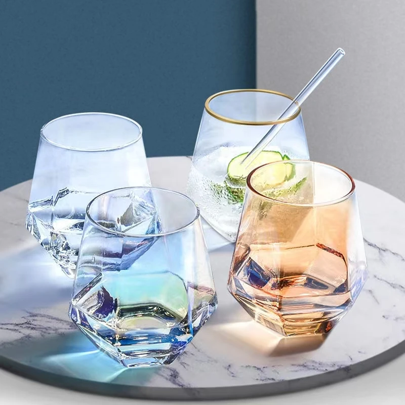 300ml colorful glass drinkware set diamond whiskey glass set crystal clear glass tea cup