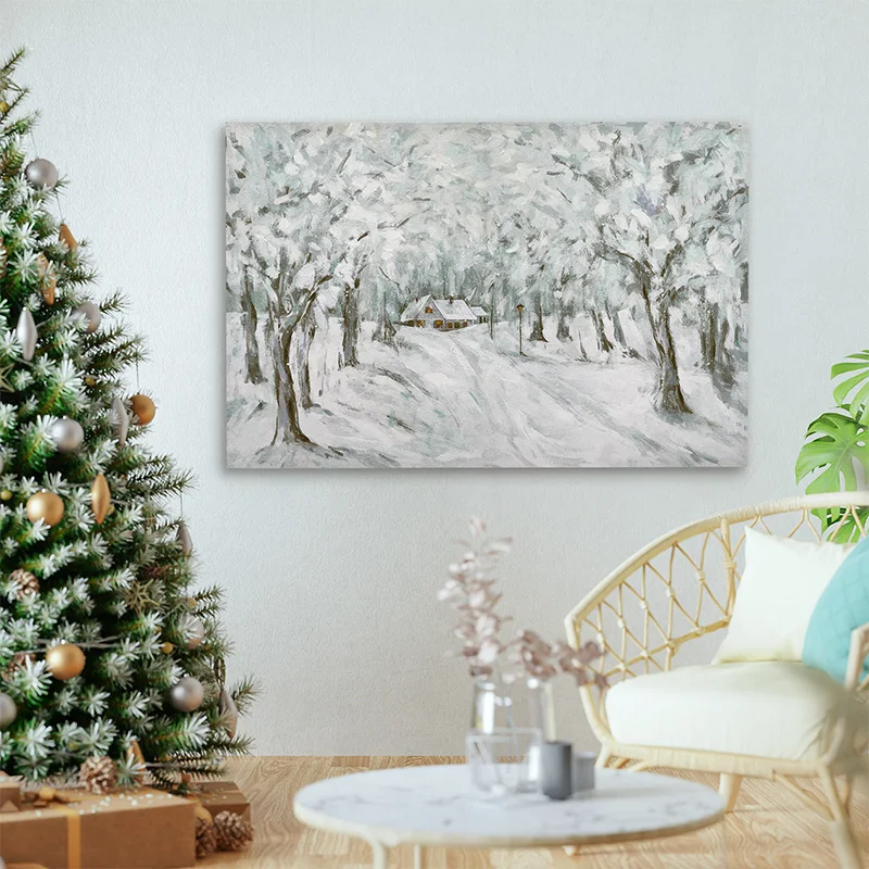EAGLEGIFTS Snowing Winter Landscape Wall Art Decor Natural Modern Canvas Painting Hand Painted Custom Realist Oil Painting