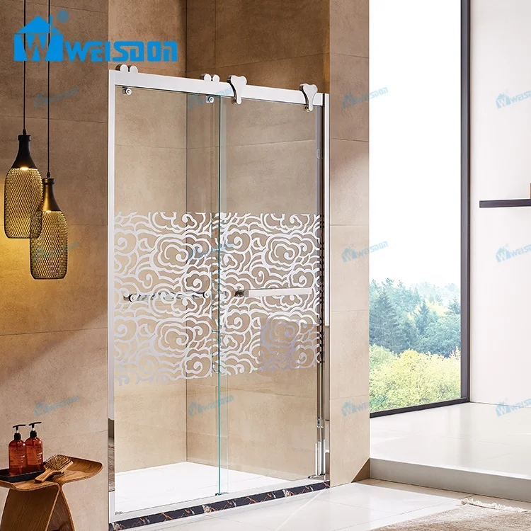 Weisdon Bathroom Stainless Steel Shower Screen Double Sliding Tempered Glass Framed Shower Door