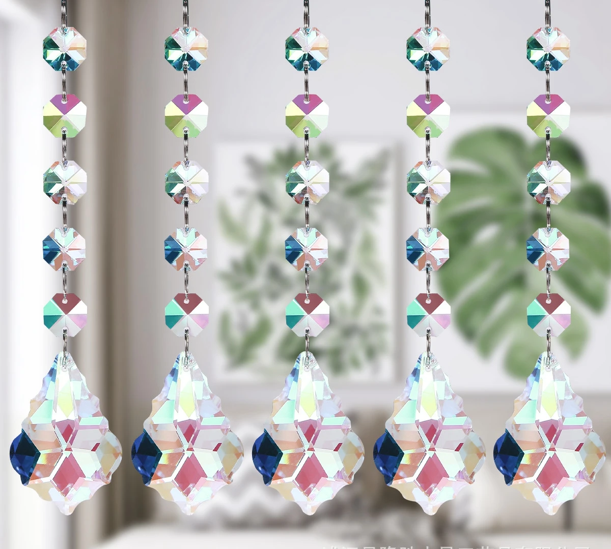 Octagonal beads pendant Colorful AB Crystals wall Hanging gravel stone with Chain Crystal Balls for Window hanging