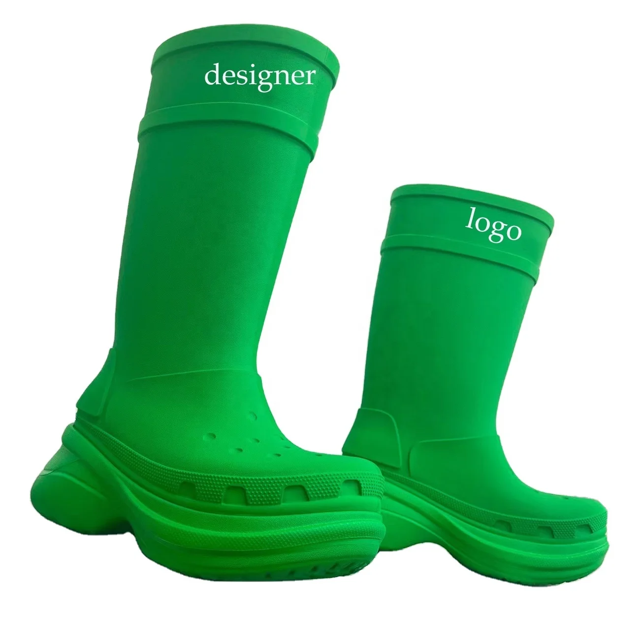 Size35-45 Fashion Flat Fashion Platform Knee High Boots For Women Designer Heel Increasing Jelly Color Rain Croc Boots For Women