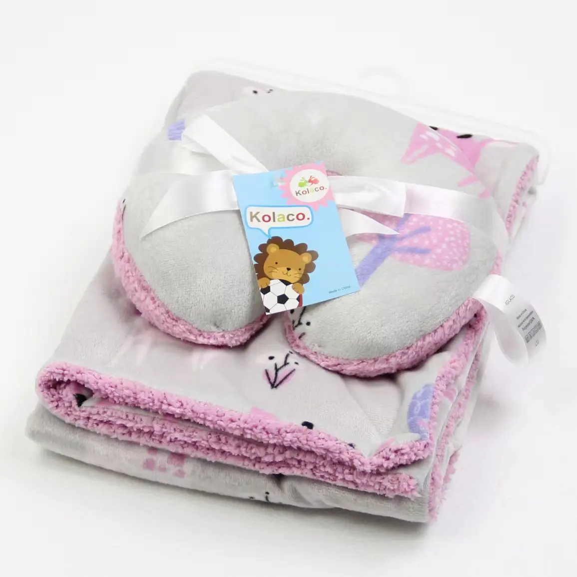 Baby products 100 polyester fleece neck pillow and soft plush velour baby blanket