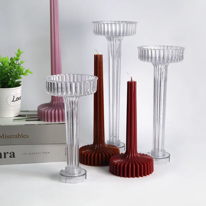 DIY Long Pole Vase Acrylic Candle Mold Stripe Plastic Pillar Candle Mould vase Cylinder Moulds for Candle Making