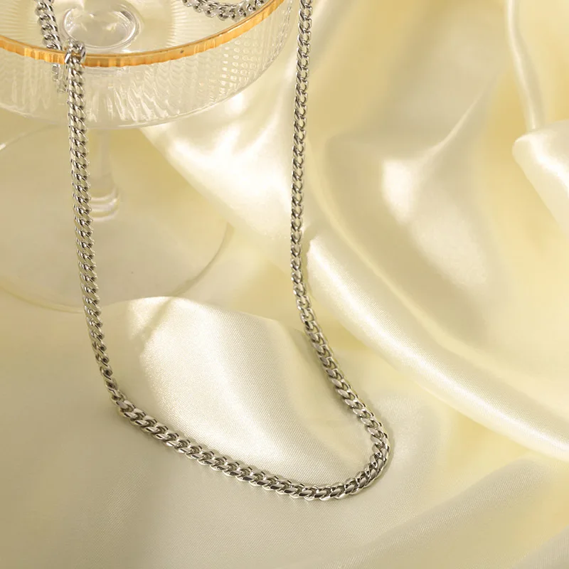 Chunky Cuban Curb Link Chain Stainless Steel Color Chocker Hip Pop Double Layer Thick Miami Cuban Chain Necklace Jewelry