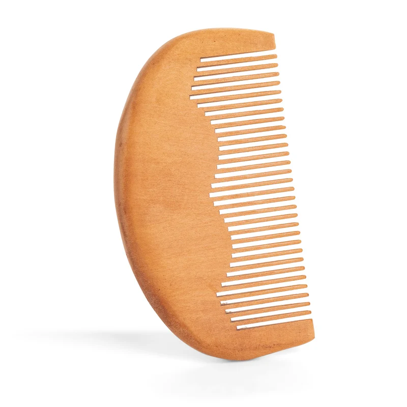 Natural private label logo beard shape wood handle wooden peach hair comb wood combs for salon