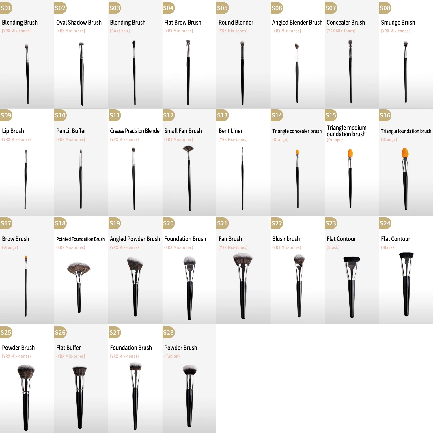 YRX 30pcs Wholesale High Quality Private Label Makeup Brush Set Foundation brow brush Professional Makeup Brush set